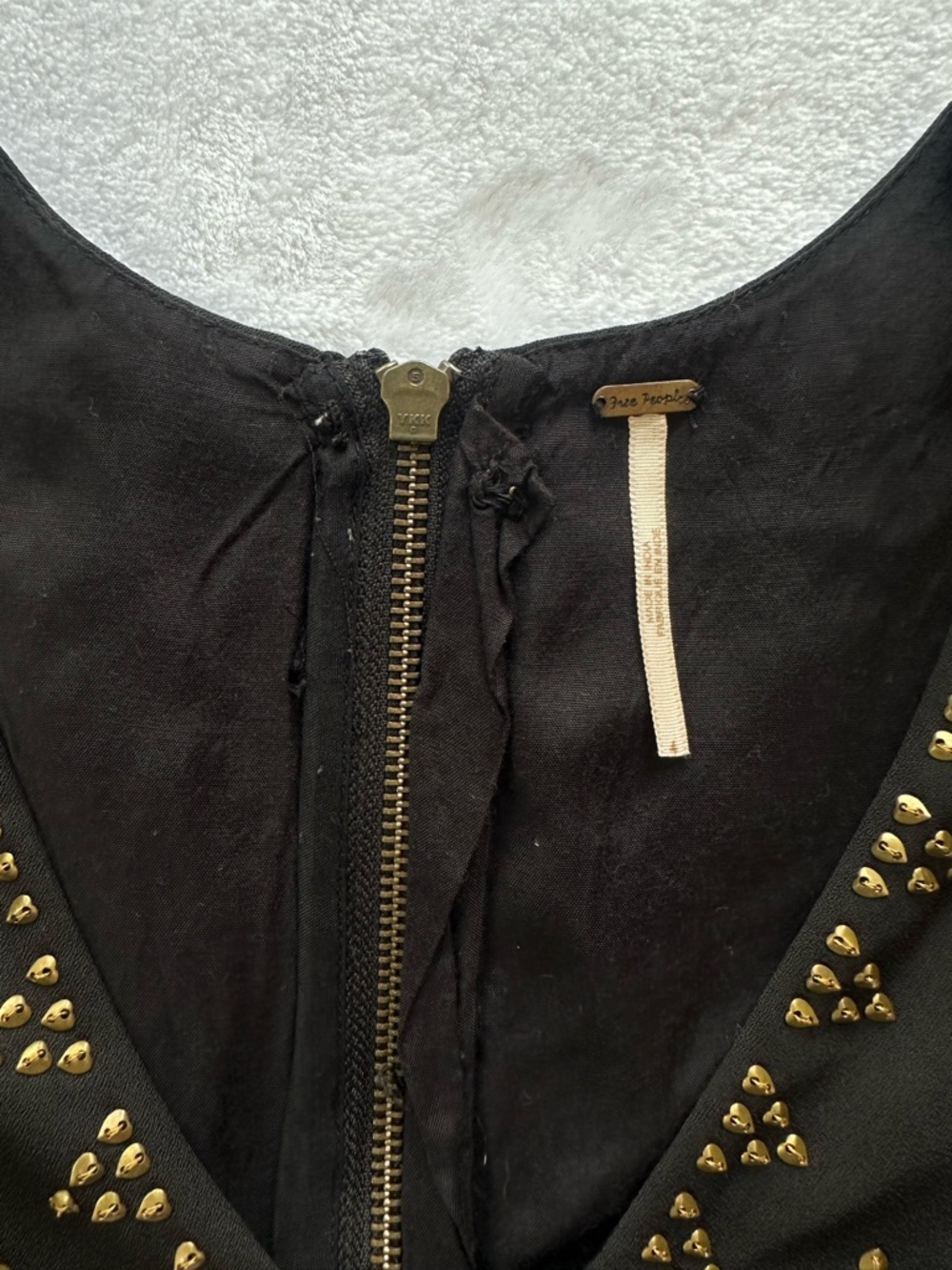 Free People Black Beaded Mini Dress Large V Neck Geometric Sleeveless - Picture 9 of 9